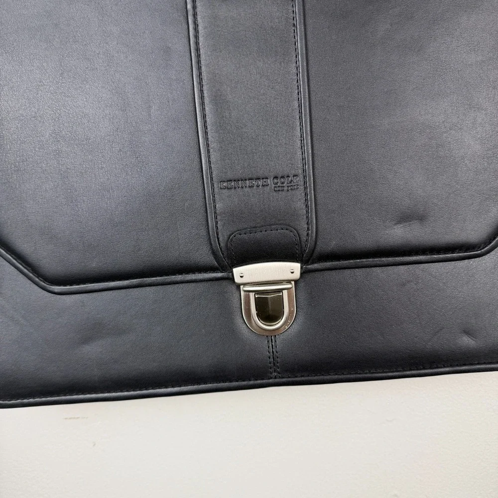 Kenneth Cole Laptop Bag Men's Black Leather Portfolio Lock Classic Top Handle